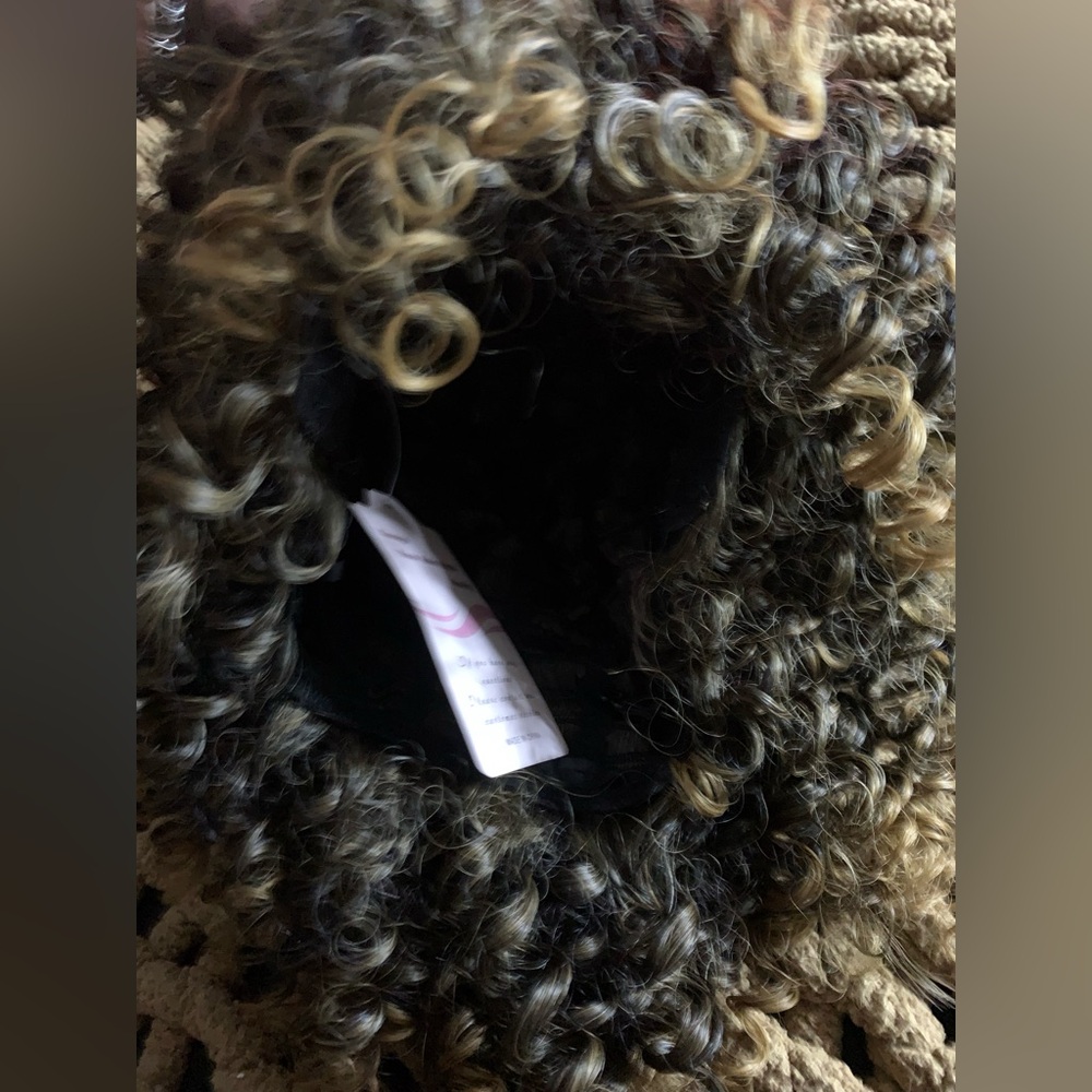 Curly Wig, Kinky Afro Curly Wig, 2 Tone Blonde Mixed Brown Color - Picture 6 of 9